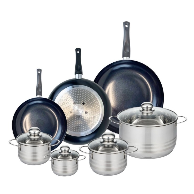 Batterie de cuisine Prima Brillant en aluminium et inox - 7 pièces - noire