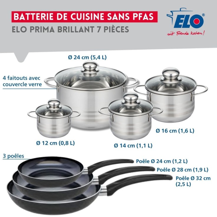Batterie de cuisine Prima Brillant en aluminium et inox - 7 pièces - noire