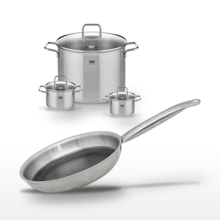 Batterie de cuisine Relief Solution en inox - faitouts et poêle - 12/14/24/26 cm