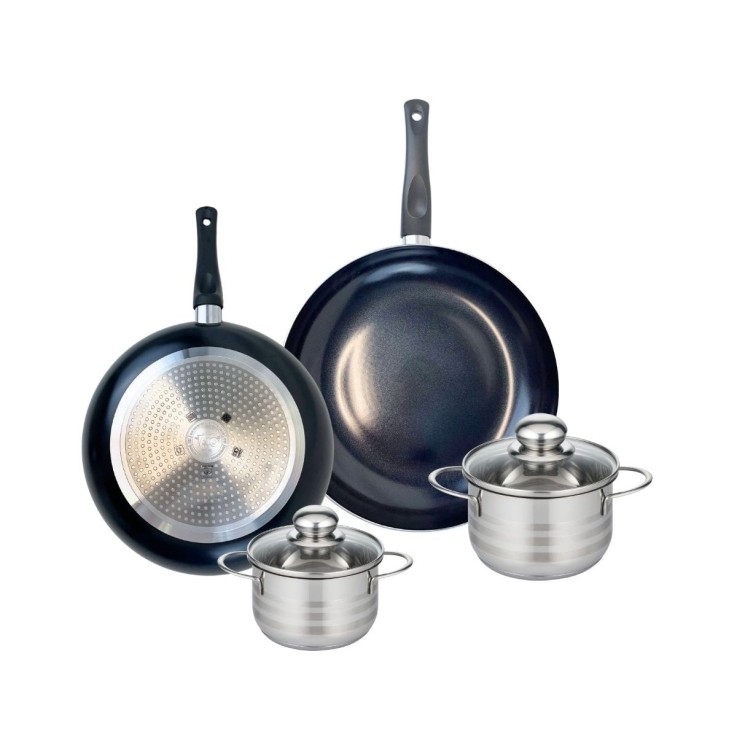 Ensemble de poêles et faitouts Prima Brillant en aluminium et inox - noir