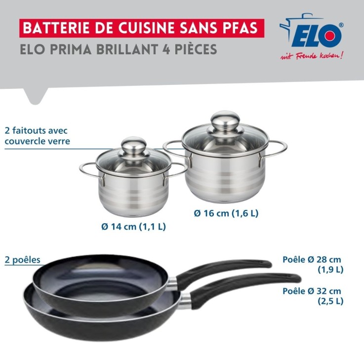 Ensemble de poêles et faitouts Prima Brillant en aluminium et inox - noir