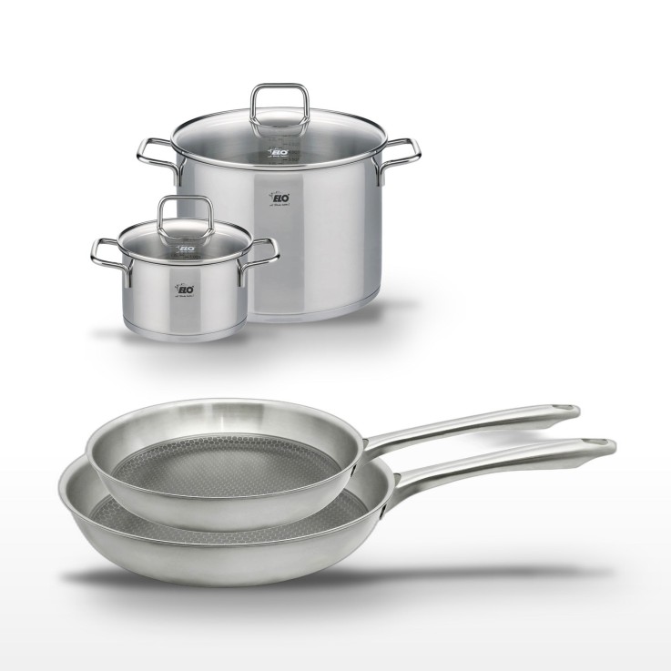 Lot de poêles et faitouts en inox - 24/28 cm - 20/26 cm