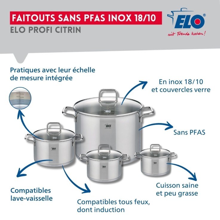 Batterie de cuisine en inox - lot de 5 - 12 à 32 cm