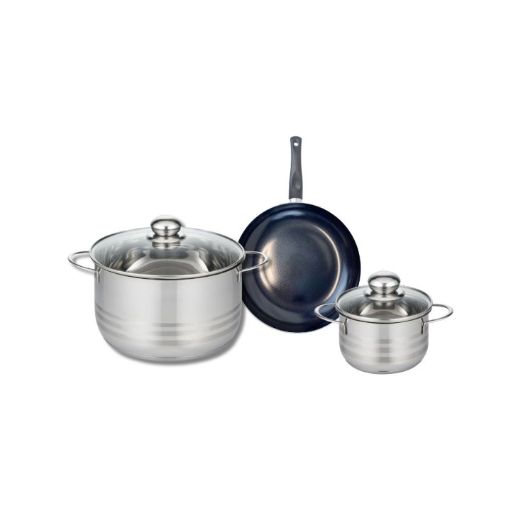 Batterie de cuisine Prima Brillant en aluminium et inox - 14/20/24 cm - noire