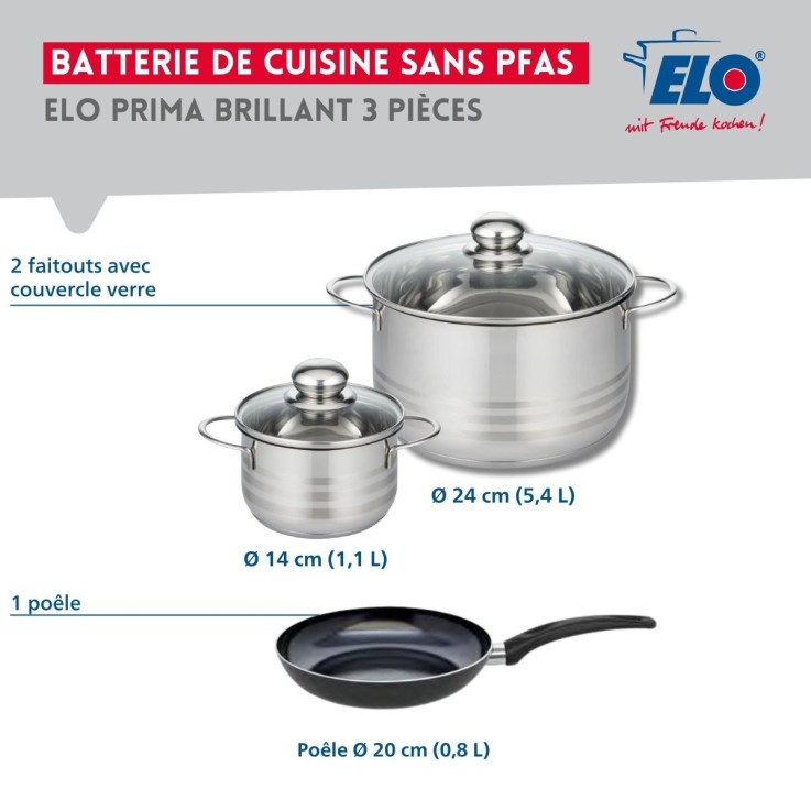 Batterie de cuisine Prima Brillant en aluminium et inox - 14/20/24 cm - noire