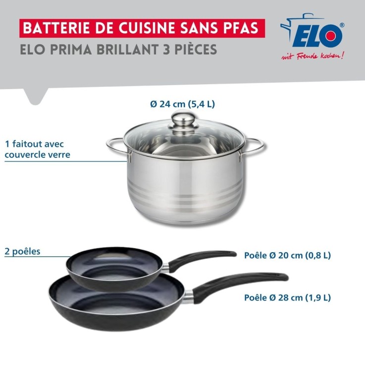Batterie de cuisine Prima Brillant en aluminium et inox - 20/28/24 cm