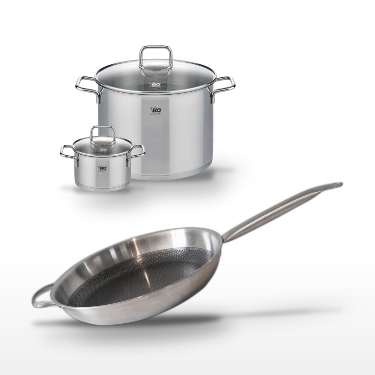 Lot de 2 faitouts et poêle Relief Solution en inox - 16/26 cm - 32 cm