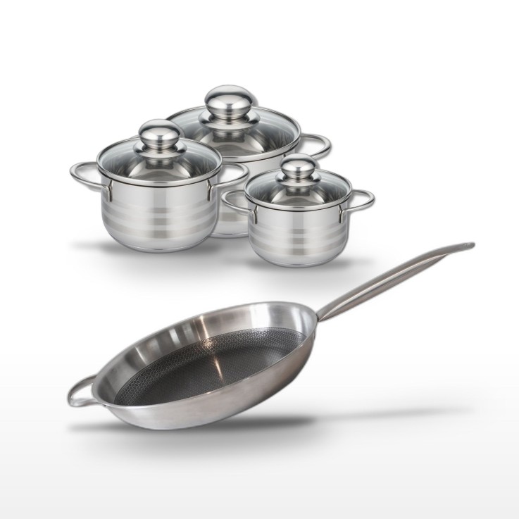 Batterie de cuisine Relief Solution en inox - 32 cm - faitouts 12/14/16 cm