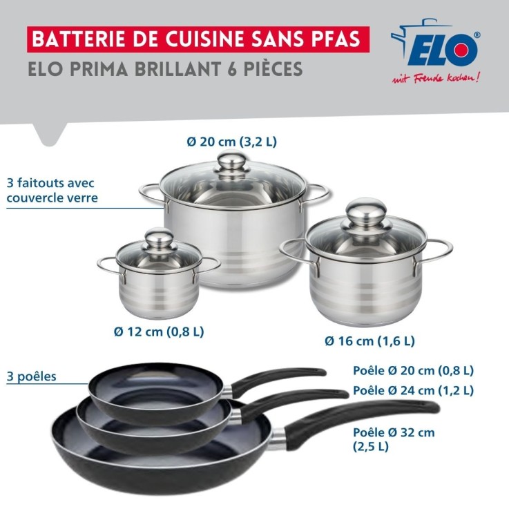 Batterie de cuisine Prima Brillant en aluminium et inox