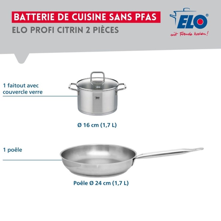 Batterie de cuisine Profi Citrin en inox - 24 cm et 16 cm