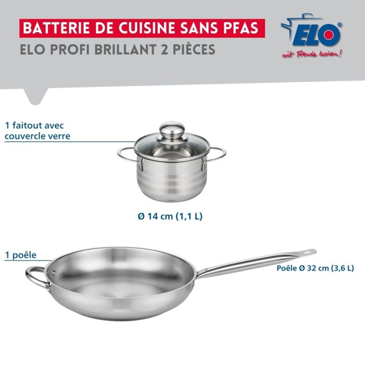 Ensemble poêle et faitout Profi Brillant en inox - 32 cm et 14 cm