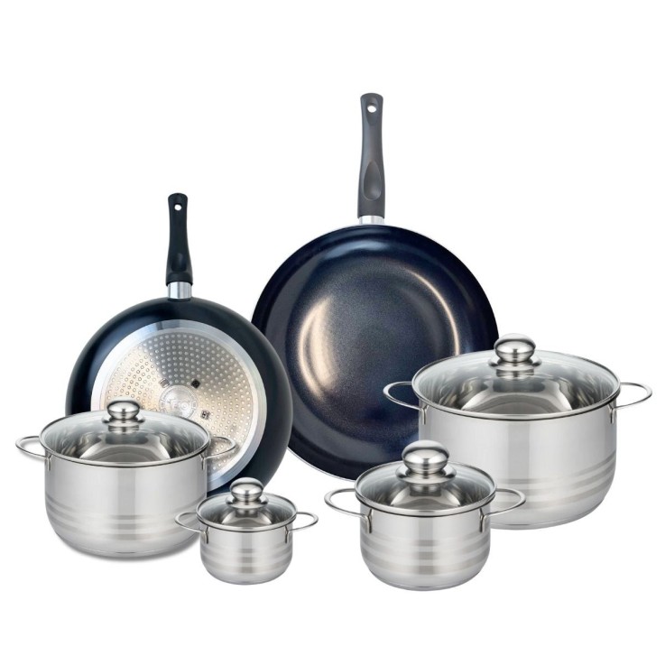 Batterie de cuisine Prima Brillant en aluminium et inox - 6 pièces - noire