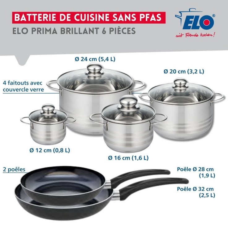 Batterie de cuisine Prima Brillant en aluminium et inox - 6 pièces - noire