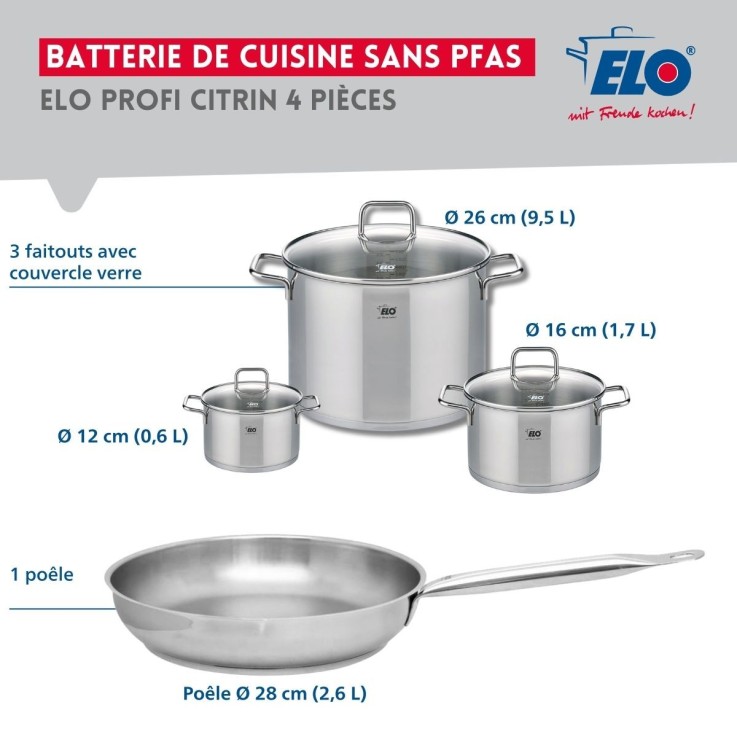 Batterie de cuisine Profi Citrin en inox - 12, 16, 26, 28 cm