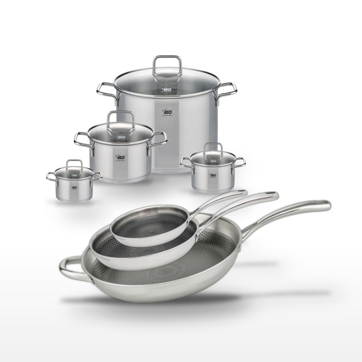 Batterie de cuisine Relief Evolution en inox - 3 poêles et 4 faitouts
