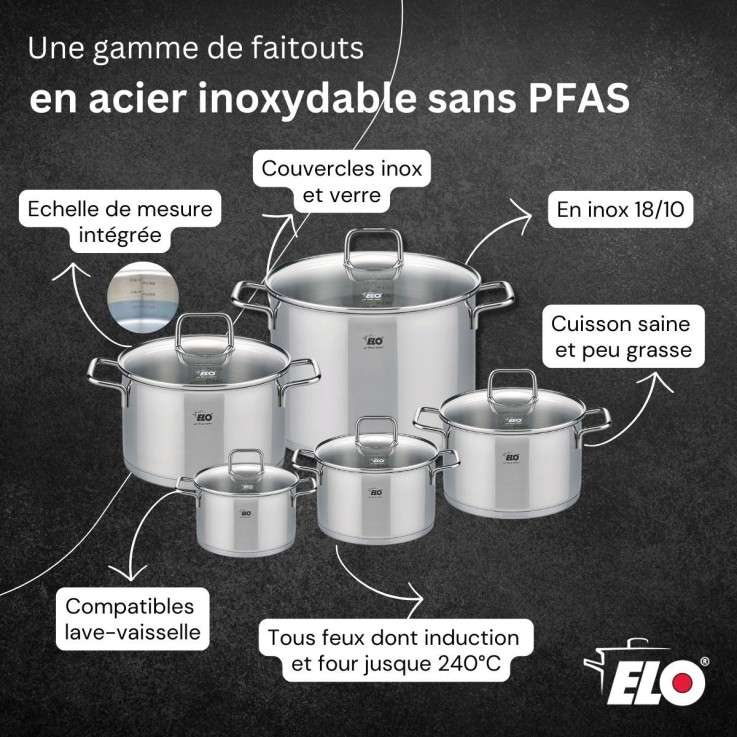 Batterie de cuisine Relief Evolution en inox - 3 poêles et 4 faitouts