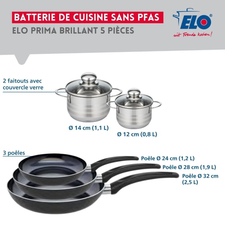 Batterie de cuisine Prima Brillant en aluminium et inox - 5 pièces
