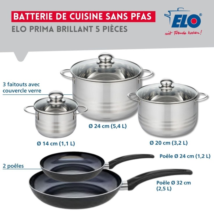 Batterie de cuisine Prima Brillant en aluminium et inox - 14 à 32 cm