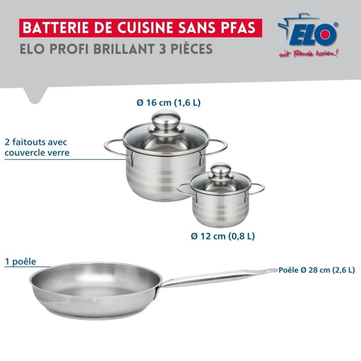Batterie de cuisine Profi Brillant en inox - 28, 12 et 16 cm