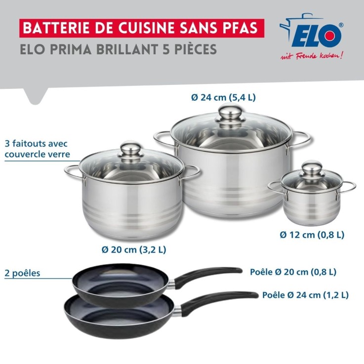 Batterie de cuisine Prima Brillant en aluminium et inox - 5 pièces