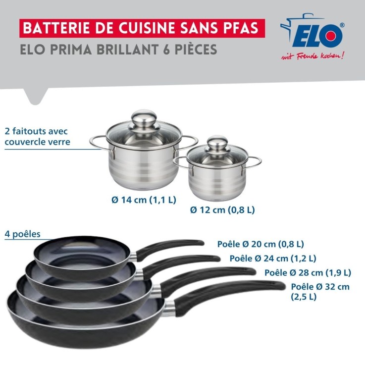 Ensemble de poêles et faitouts Prima Brillant en aluminium et inox