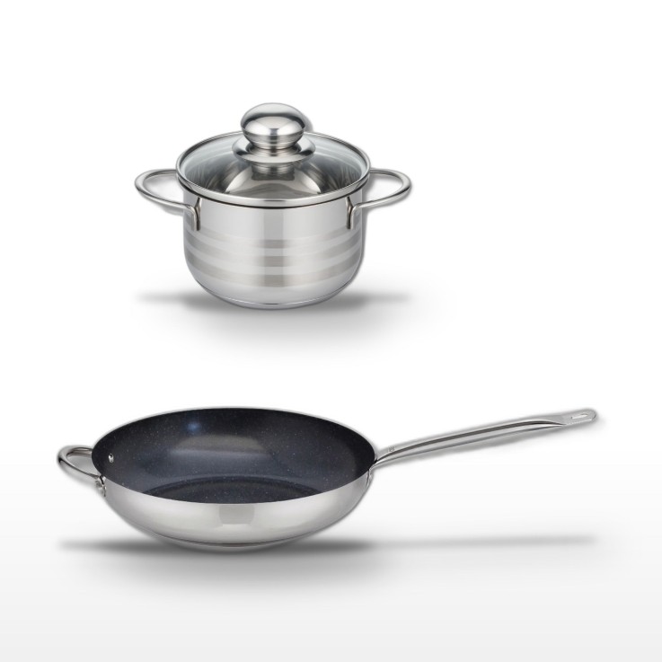 Lot poêle et faitout Profi Therm Platinum en inox - 32 cm - 12 cm - gris