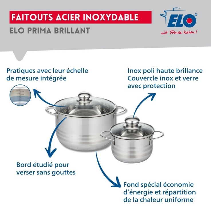 Batterie de cuisine Profi Brillant en inox - poêles 24/32 cm - faitouts 16/24 cm