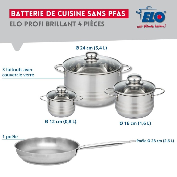 Batterie de cuisine Profi Brillant en inox - 28 cm - 12/16/24 cm