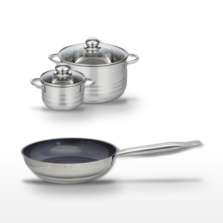 Batterie de cuisine Profi Therm Platinum en inox et céramique - 3 pièces