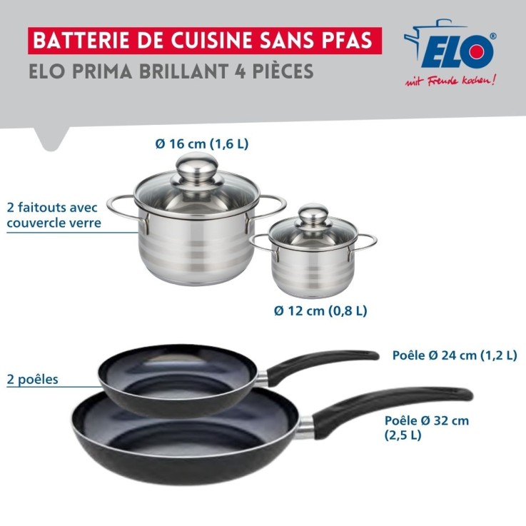 Batterie Prima Brillant en aluminium et inox - 24/32 cm - 12/16 cm