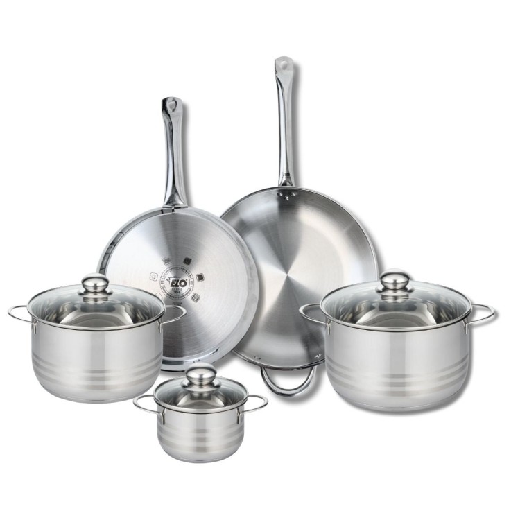 Batterie de cuisine Profi Brillant en inox - 2 poêles et 3 faitouts