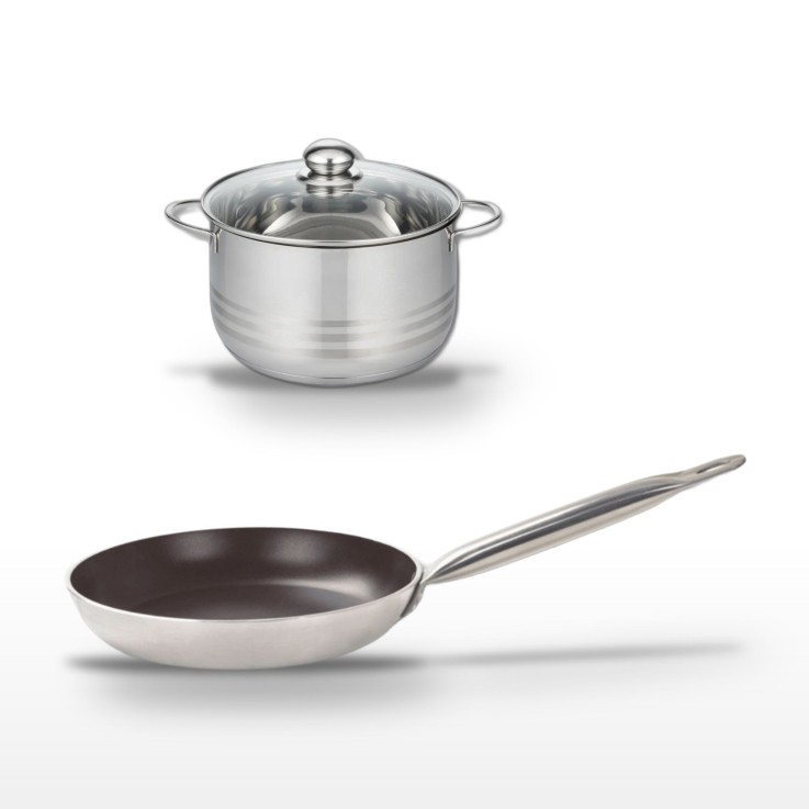 Lot poêle et faitout Bistro Line en aluminium et inox - 32/24 cm