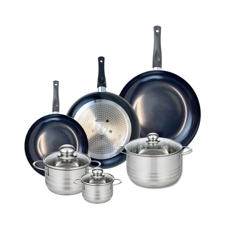 Batterie de cuisine Prima Brillant en aluminium et inox - 9 pièces - noir
