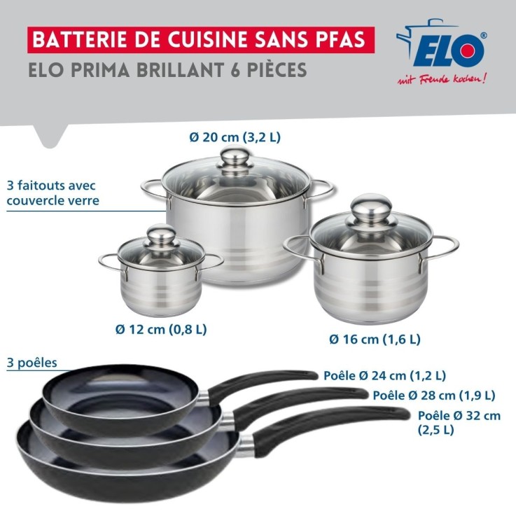 Batterie de cuisine Prima Brillant en aluminium et inox - 9 pièces - noir