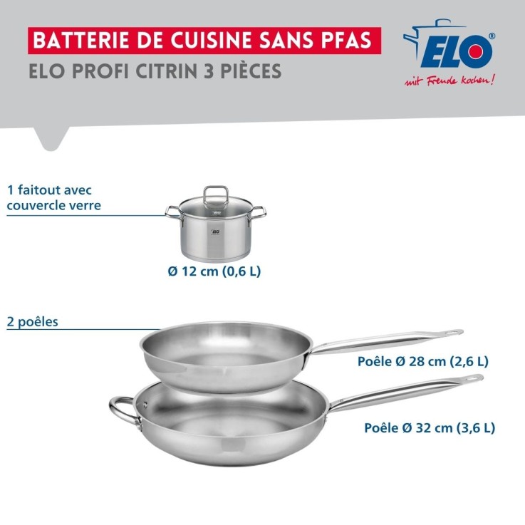 Batterie de cuisine Profi Citrin en inox - 28 et 32 cm - 12 cm