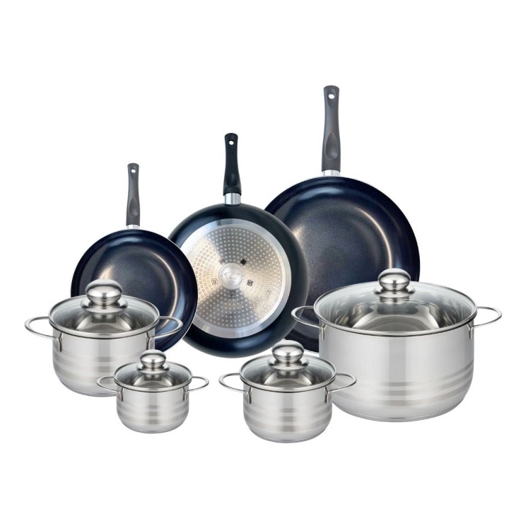 Batterie de cuisine Prima Brillant en aluminium et inox - 7 pièces - noire