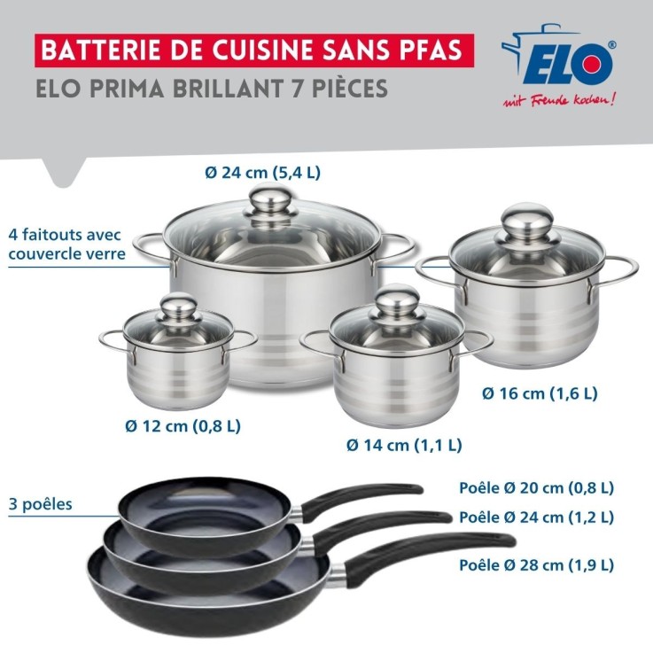 Batterie de cuisine Prima Brillant en aluminium et inox - 7 pièces - noire