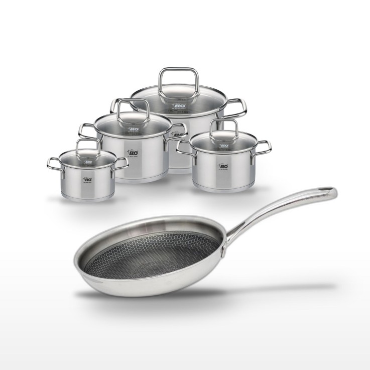 Batterie de cuisine Relief Evolution en inox et verre - 5 pièces