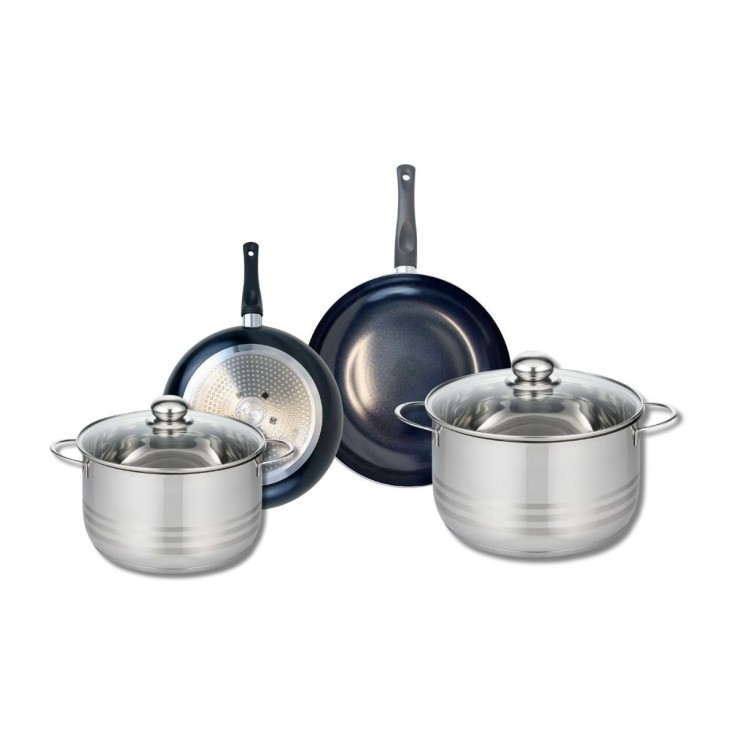 Batterie de cuisine Prima Brillant en aluminium et inox - 20 et 24 cm - noire
