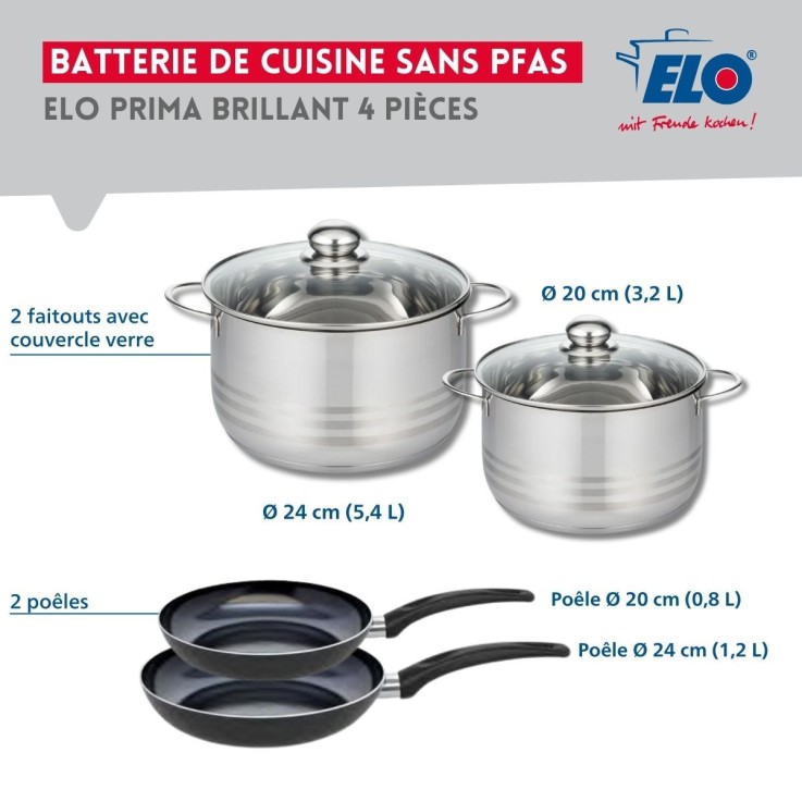 Batterie de cuisine Prima Brillant en aluminium et inox - 20 et 24 cm - noire