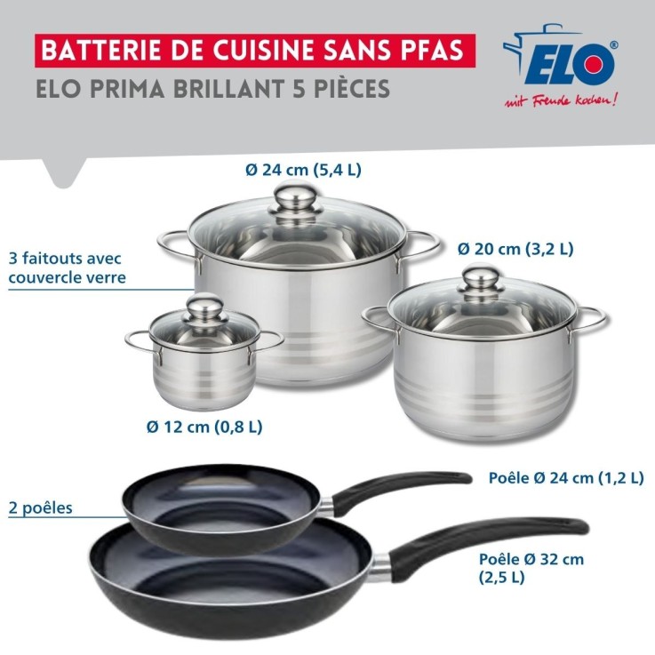 Batterie de cuisine Prima Brillant en aluminium et inox - 12 à 32 cm