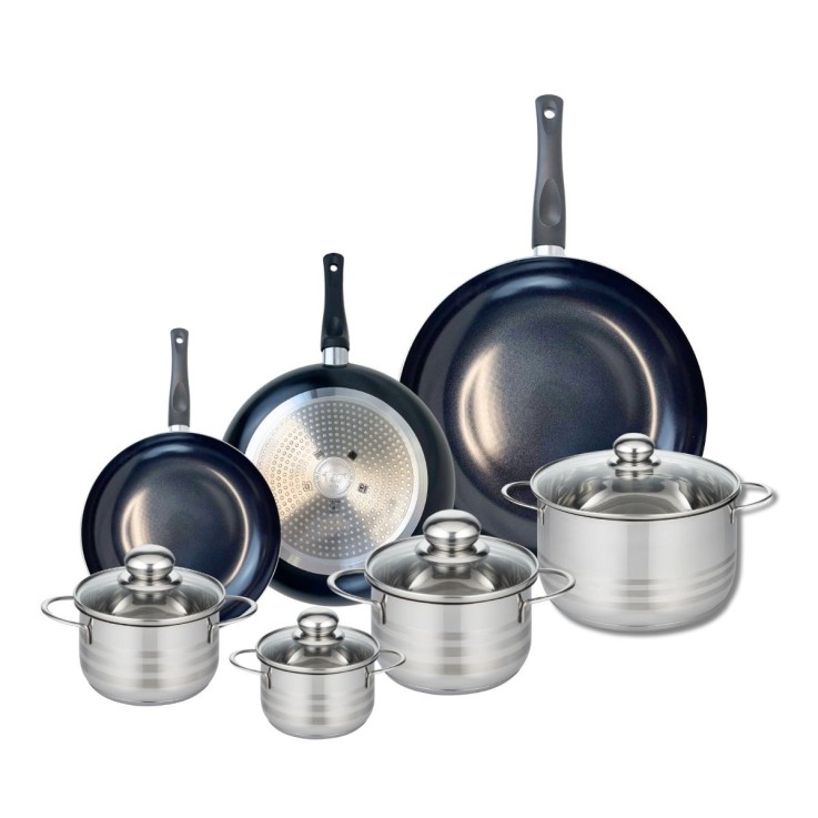 Batterie de cuisine Prima Brillant en aluminium et inox - 7 pièces - noire