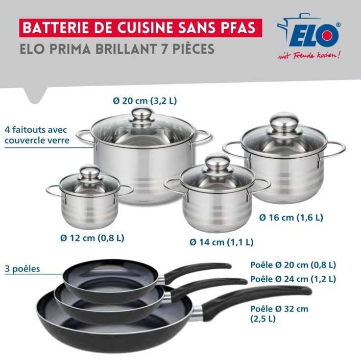 Batterie de cuisine Prima Brillant en aluminium et inox - 7 pièces - noire