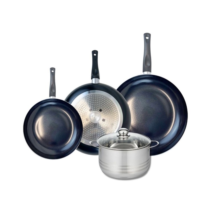 Batterie de cuisine Prima Brillant en aluminium et inox - 4 pièces - noir