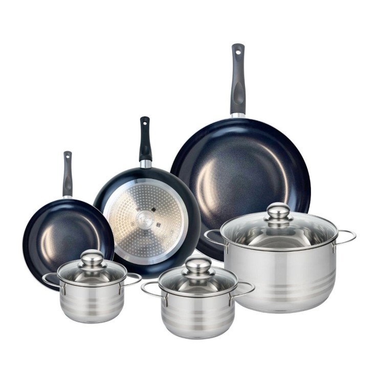 Batterie de cuisine Prima Brillant en aluminium et inox - 6 pièces - noire