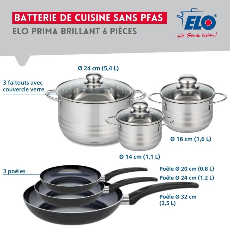 Batterie de cuisine Prima Brillant en aluminium et inox - 6 pièces - noire