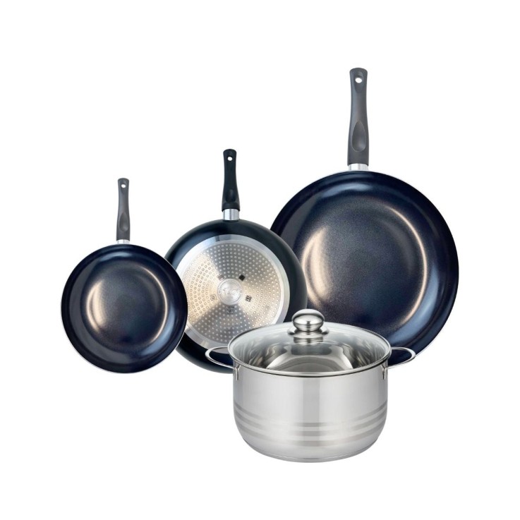 Batterie de cuisine Prima Brillant en aluminium et inox - 20/24/32 cm - noire
