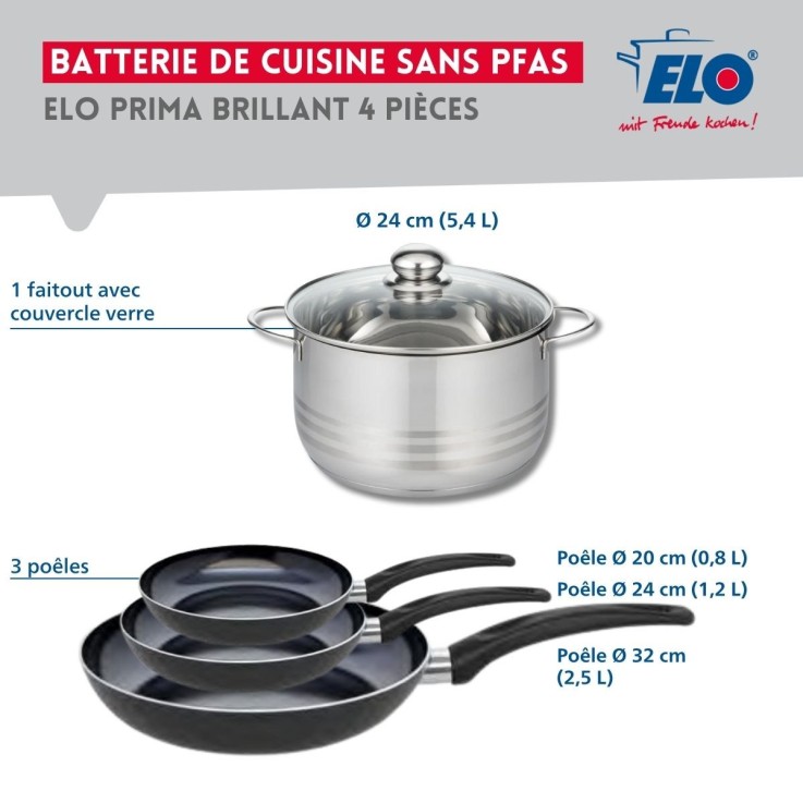 Batterie de cuisine Prima Brillant en aluminium et inox - 20/24/32 cm - noire