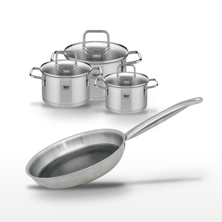 Lot de 3 faitouts Citrin et poêle Relief Solution en inox