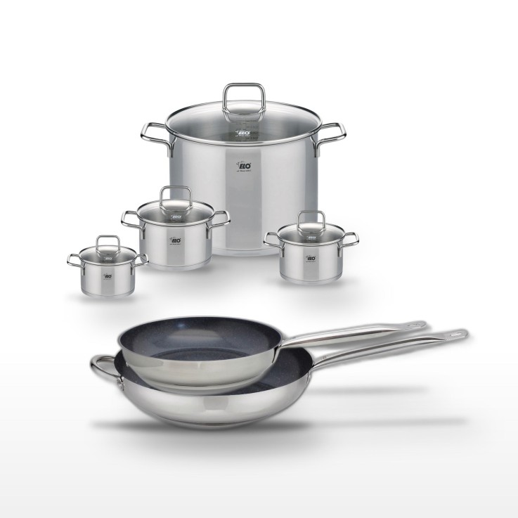 Batterie de cuisine Profi Therm Platinum en inox - deux poêles, quatre faitouts